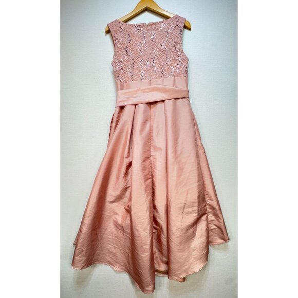 JH Evenings Womens V Neck High-Low Dress Tie Waist Size 4 Pink Sleeveless Summer - Picture 2 of 15